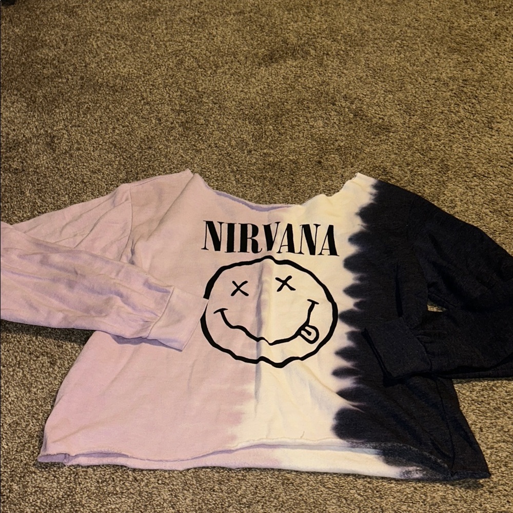 Nirvana  Tie-Dye Long Sleeve self cut sweat Shirt - Black and White and lavender